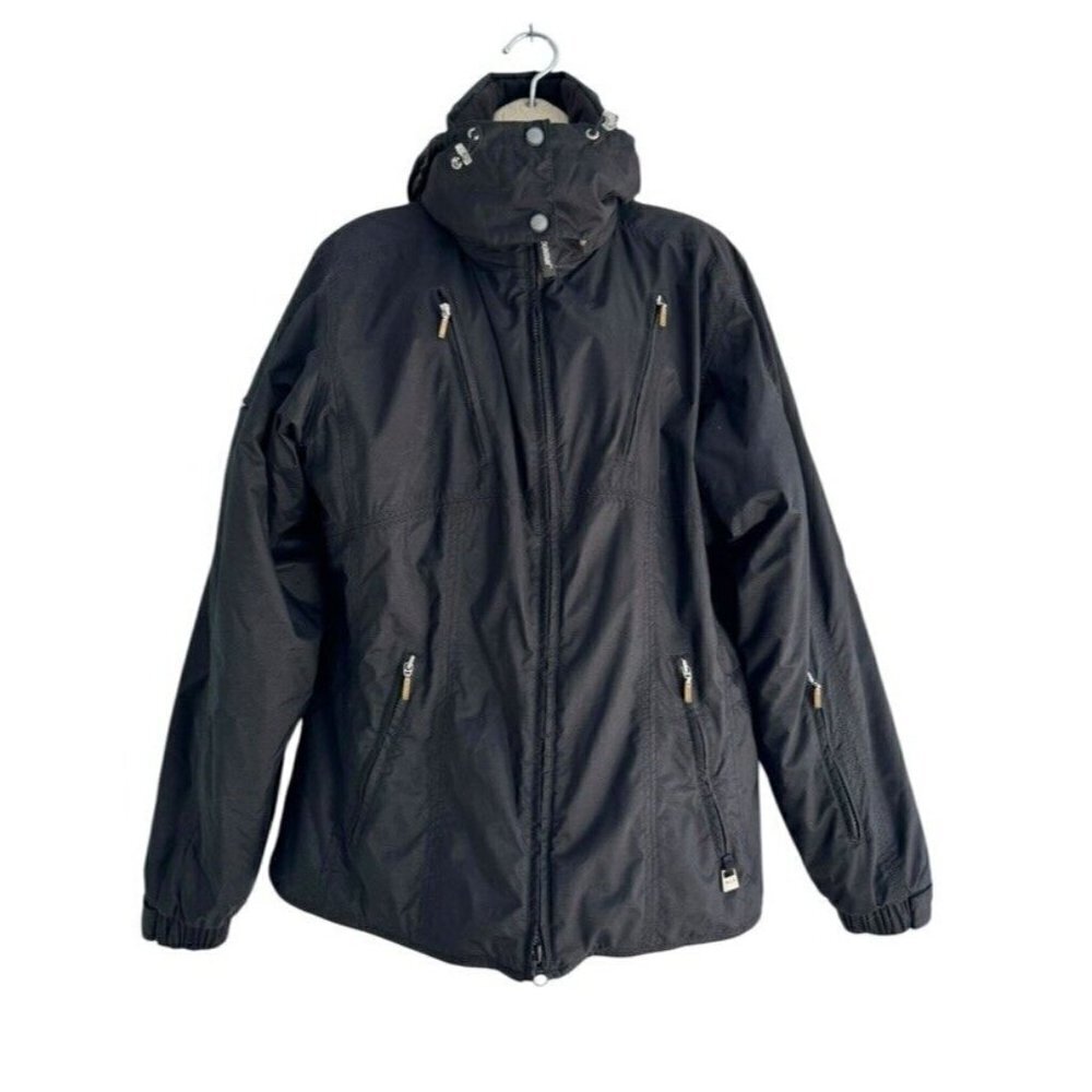 VTG NILS Woman's Sz 12 Black Mountain Black Ski Jacket Hooded Quilted Lining